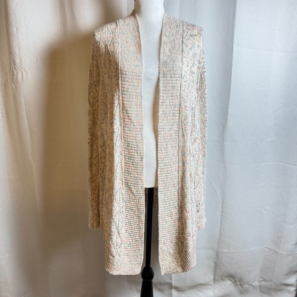 Natural Reflections Cardigan Womens XL Speckled Beige Long Sweater Duster EUC